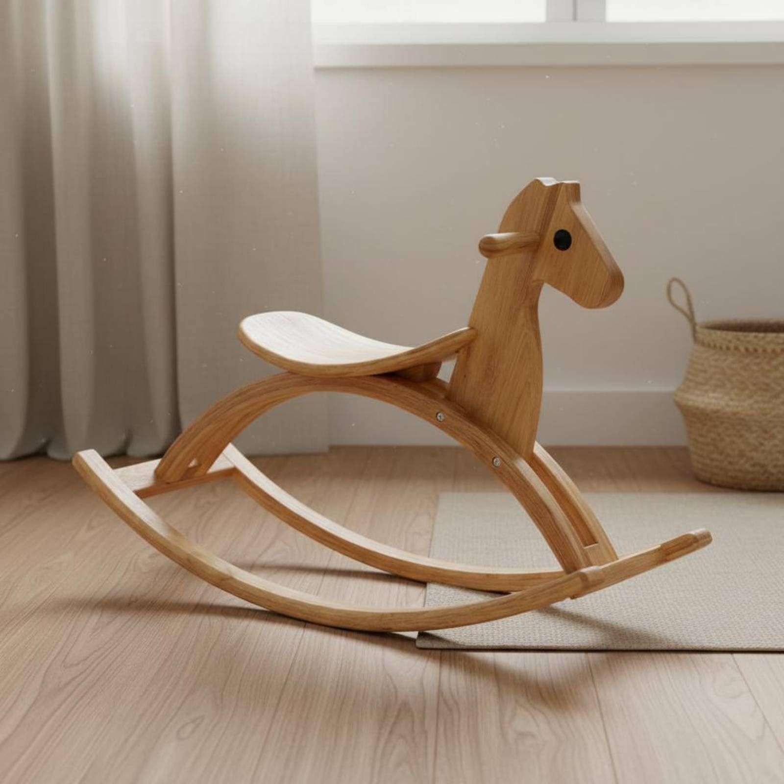 Kinder Pferd Holz Schaukelpferd Spielzeug Schaukel Tier aus Gummibaum mit Sanfter Funktion Und Abgerundeten Kanten für Kleinkinder Spielzimmer Zuhause, Natural Wood