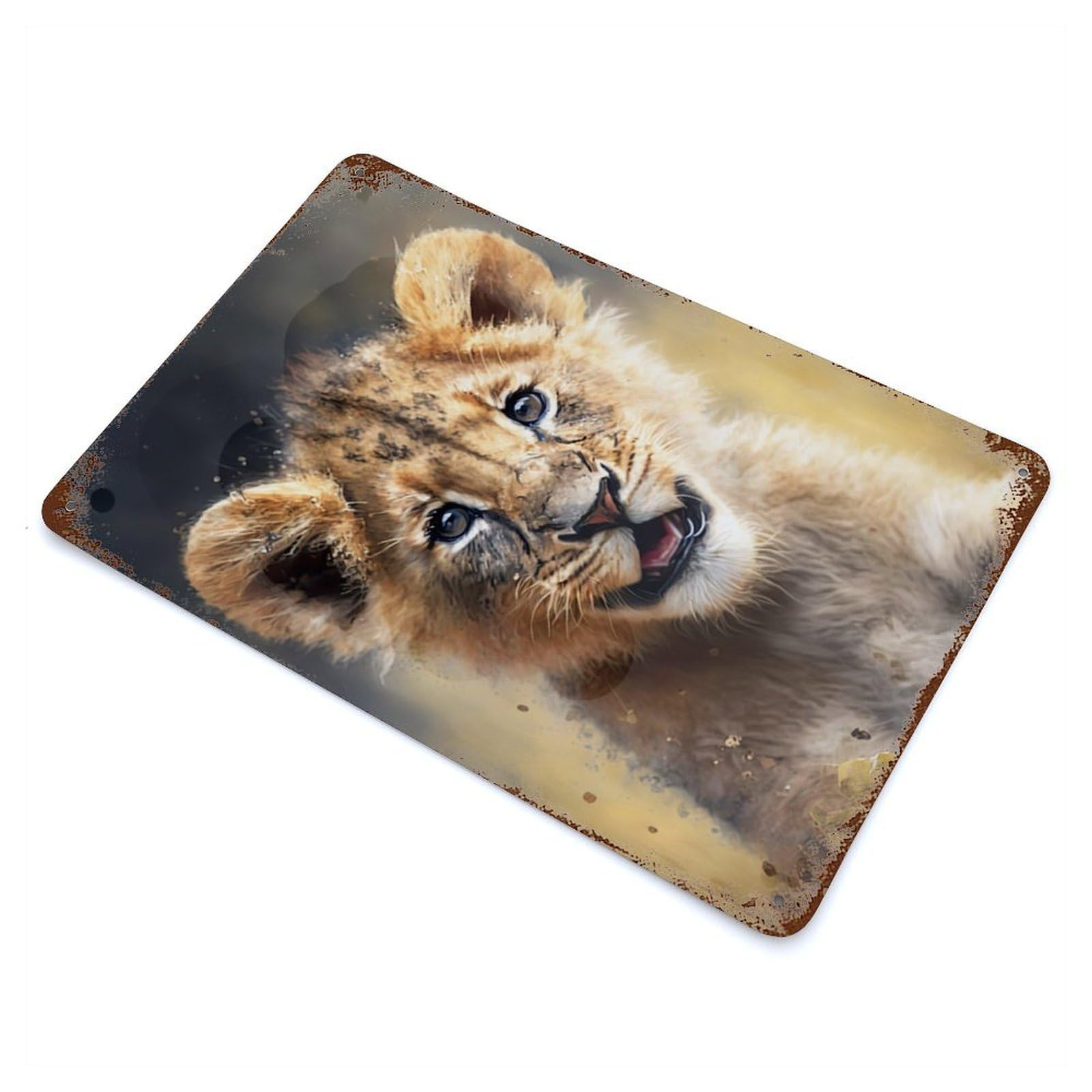 Rust Effect Lion Watersketch Distressed Metal Wall Sign 11.8"x7.9", Decorative Metal Wall Art for Living Room, Hallway And Home Decor