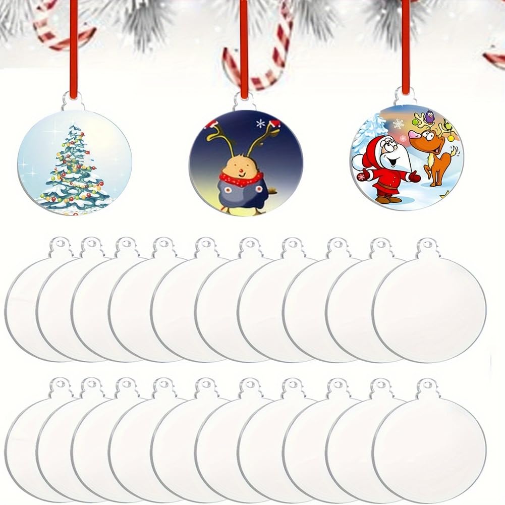 CTRLZS 30PCS Clear Blank Acrylic Christmas Ornaments Unfinished Round Acrylic Christmas Ornaments for DIY Craft Hanging Orn