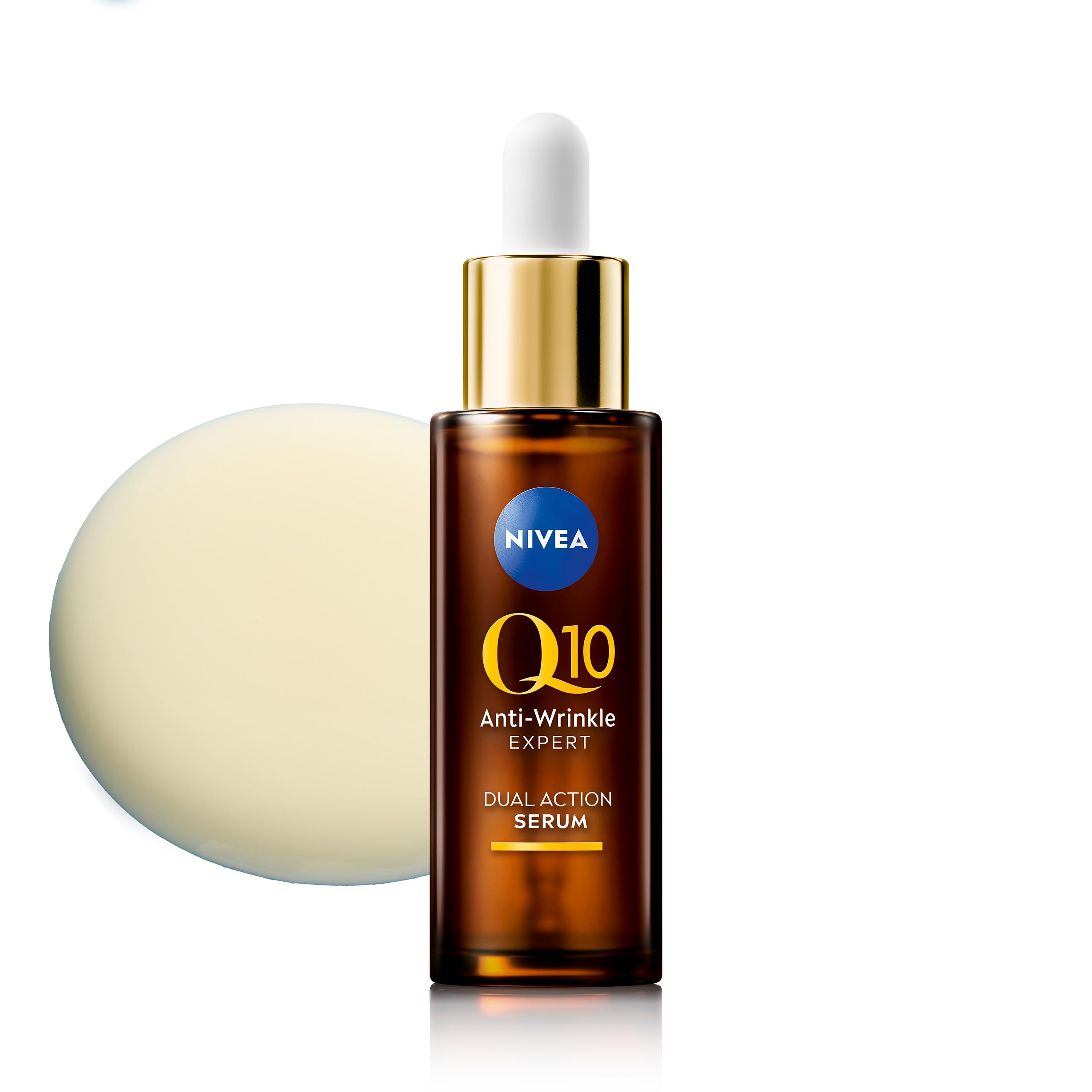NIVEA Anti-Age Serum, Anti-Falten Serum mit Q10 mildert Falten und beugt ihrer Neuentstehung vor, straffendes Gesichtsserum mit Glycostop, Q10 Anti-Falten Experte Dual Action Serum (30 ml)