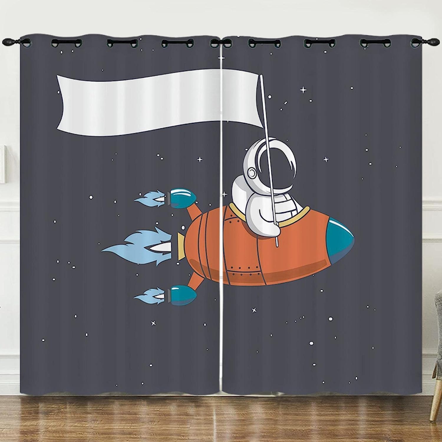 3D Astronaut Vorhang Blickdicht 140x160cm - Verdunkelungsgardine Mit Ösen Für Kinderzimmer