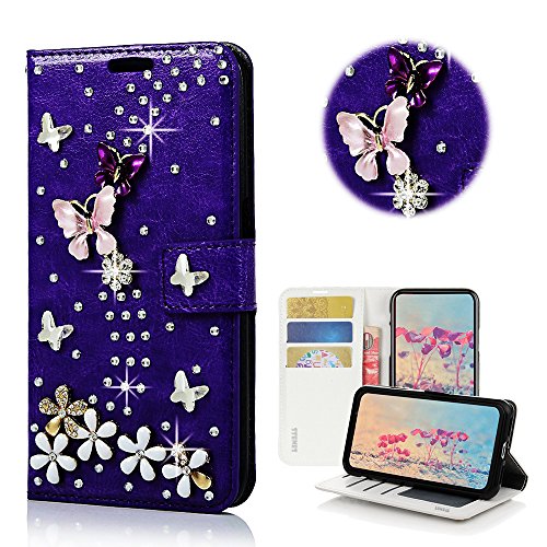 STENES Bling Case Compatible with ZTE Maven 3 - Stylish - 3D Handmade Crystal S-Link Butterfly Floral Magnetic Wallet Leather Cover Compatible with ZTE Maven 3 - Purple