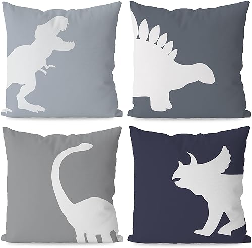 Fundas de almohada de dinosaurio KEUSPI, fundas de almohada de dino de 18x18, juego de 4, decoración de habitación de dinosaurios para niños, funda