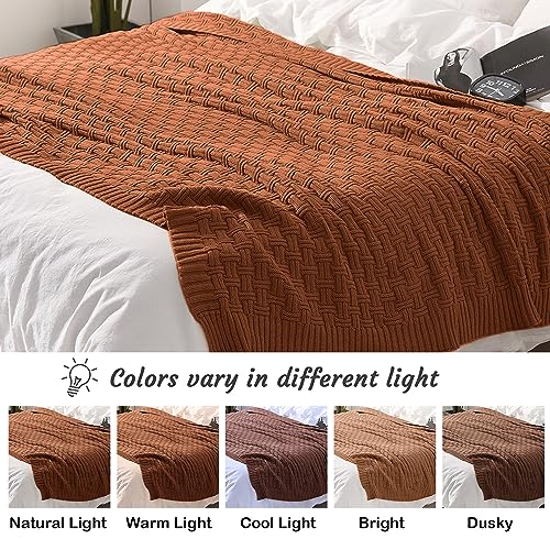 Image of TREELY 100% Cotton Knitted Throw Blanket 50 x 60 Inches, Brown