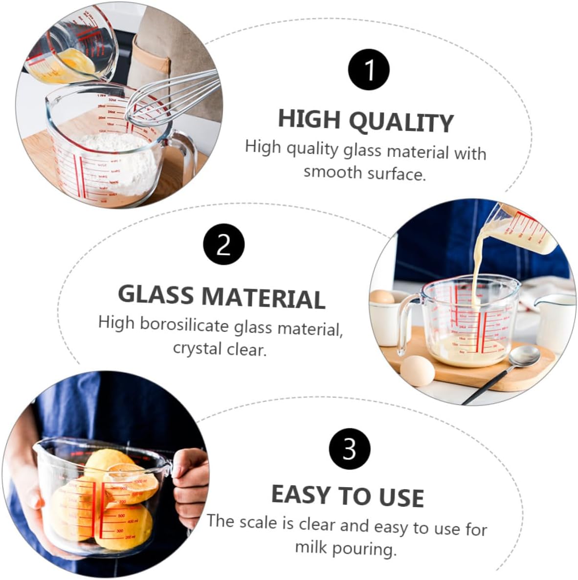 Tempered Glass Measuring Cup 1 Liter with Scale Heat-resistant Kitchen Measuring Tool for Milk and Baking for Cooking and Baking