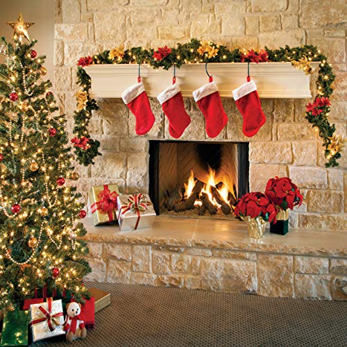AIIKES 8x8FT Christmas Fireplace Backdrop for Christmas Tree Sock Gift Photography Background Xmas Party Supplies Party Decorations Pictures Banner Photo Studio Booth Props 11-712