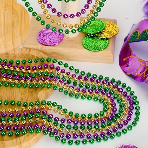 Image of EOBOH 50PCS Mardi Gras Beads, Mardi Gras Green Purple Gold Necklaces Bulk, Metallic Mardi Gras Beads Necklace Accessories Costumes for Parade Throws Party Decorations Favor Supplies
