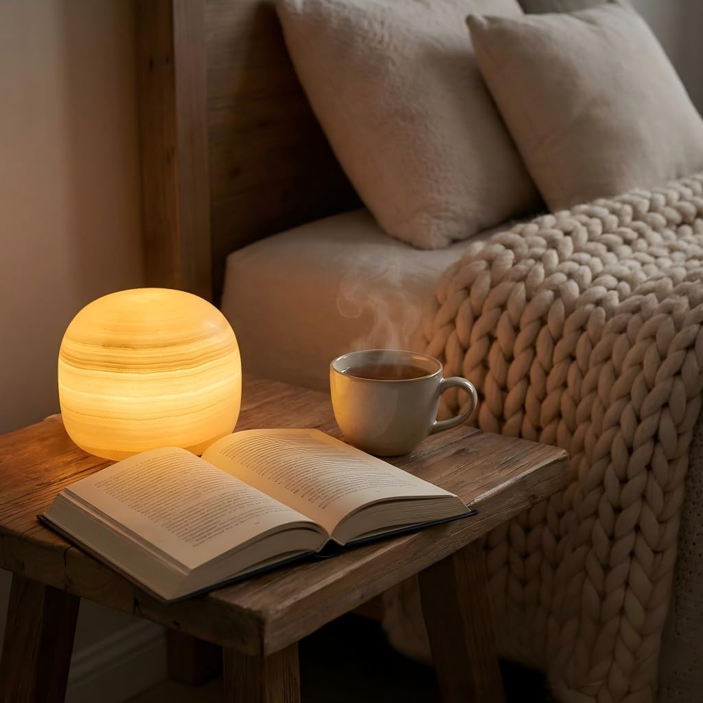 Natural Marble Lamp, Cordless Rechargeable Tap Light, 3-Way Dimmable Ambient Stone Glow Lamp, Portable Zen Decor Gift for Bedroom Desk Shelf