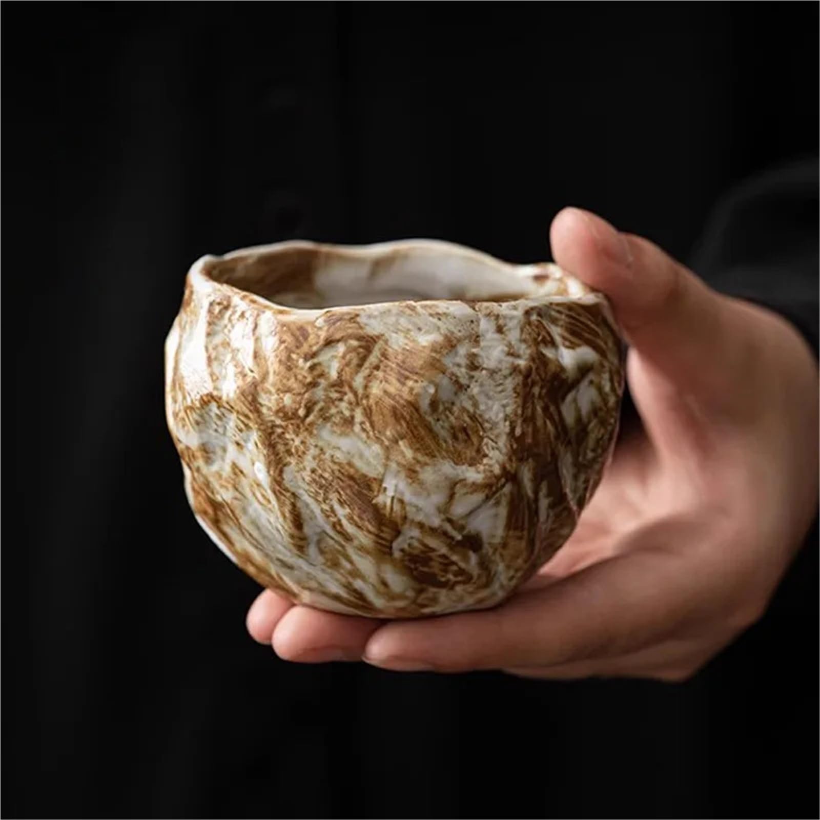Taza infusora de té, 1 taza japonesa grande para té, esmalte crema, hecha a mano, taza maestra de cerámica esmaltada cristalina para ceremonia de té matcha (1 unidad-E)