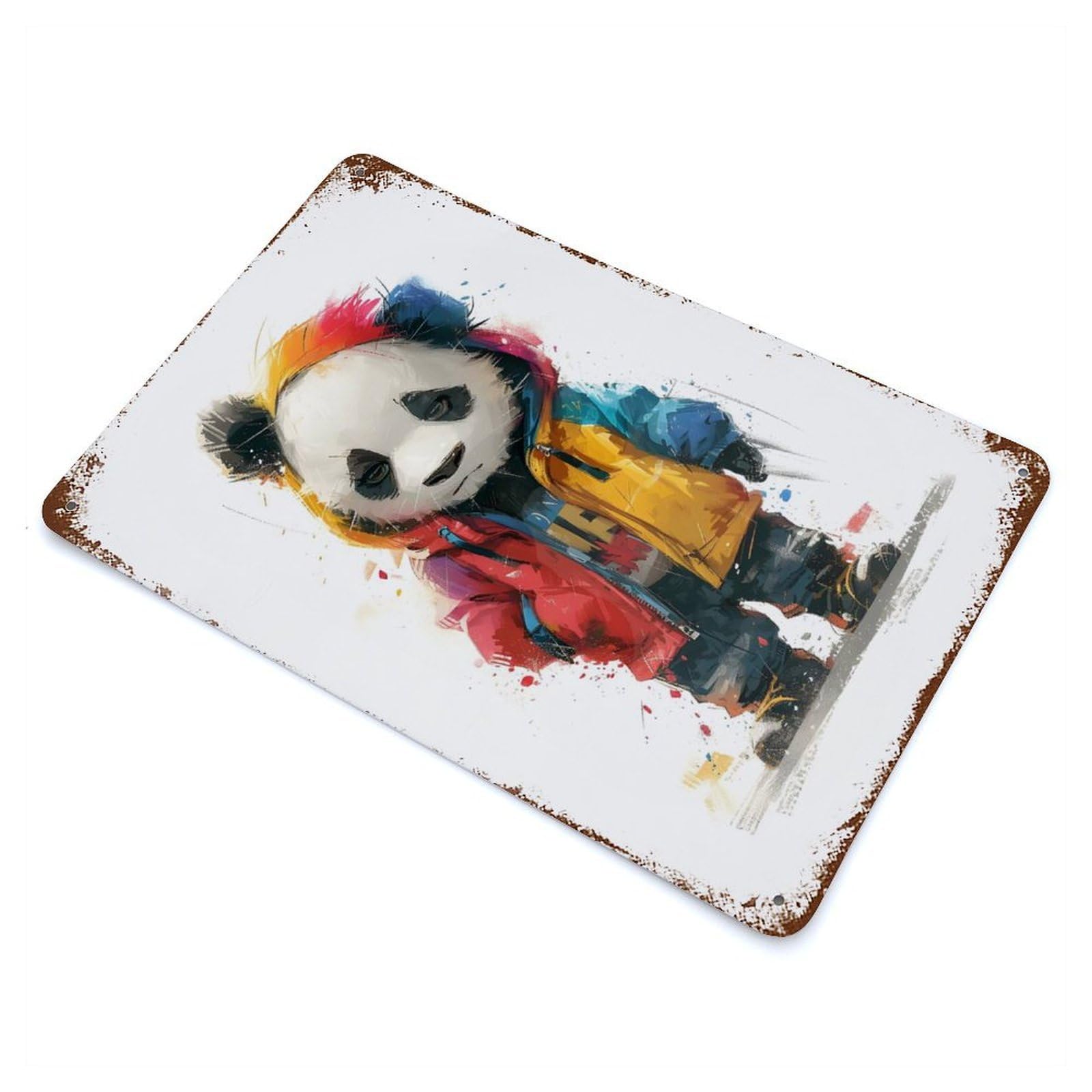 Weathered Tin Sign with Cool Panda in Hoodie Design 11.8"x7.9", for Basement, Hobby Room And Garage Decor, Industrial Home Decor