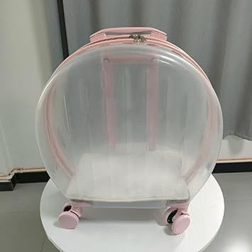 CALANDIS Pet Trolley Case Carrier Cats Dogs Breathable Rolling Luggage Bag Carry Bag Pink Striped