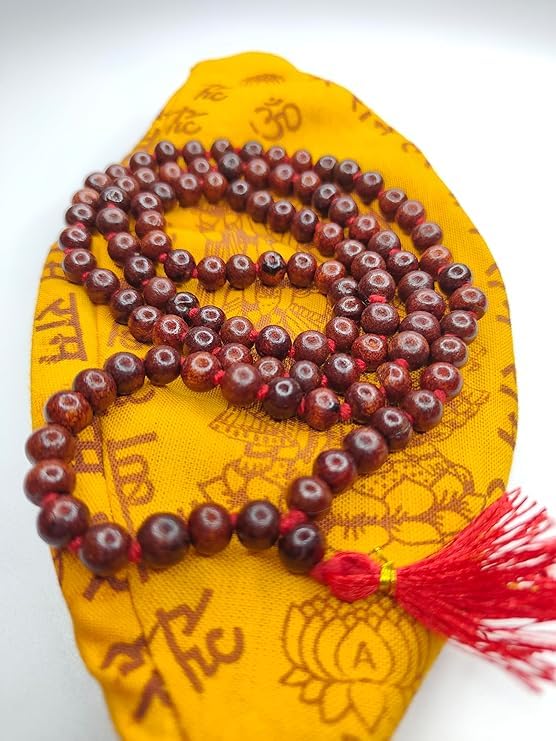 Original Lal Chandan Japa Mala 8mm Beads with Cotton Gaumukhi Japa Bag | Natural Red Sandalwood Beads Mala for Meditation, Pooja, Chanting, Wearing | Rosary String for Men and Women-image-19