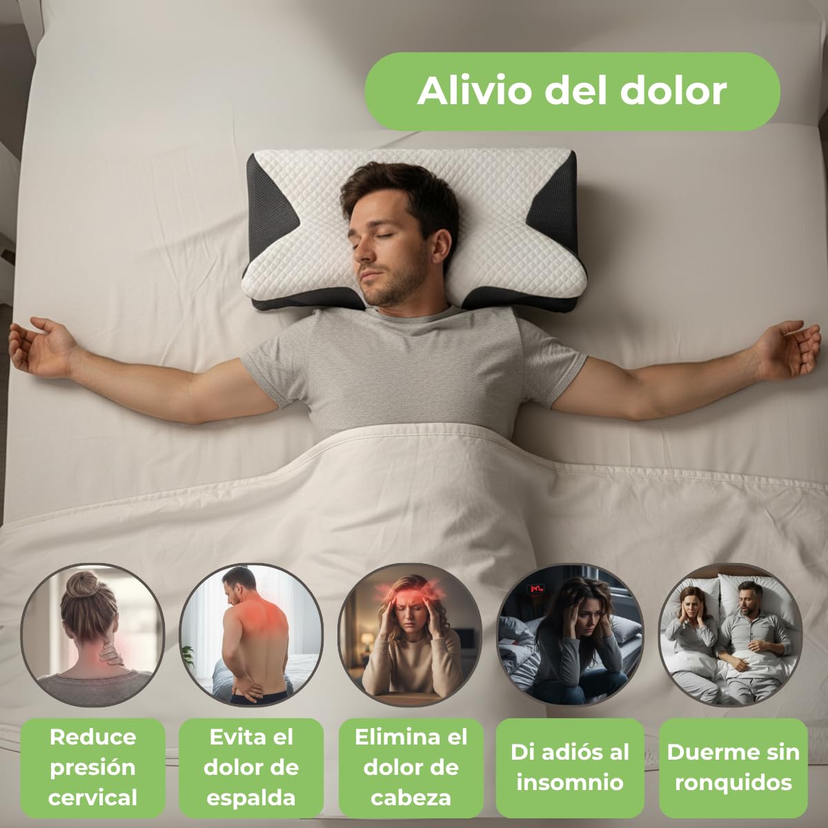 Almohada Cervicales y Cuello, Almohada Antironquidos, Almohada Viscoelastica, Almohada Dormir de Lado, Memory Foam, Almohada Ortopédica Cervical