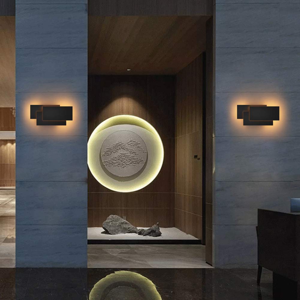 Klighten Aplique de pared Moderno LED 24W Lámpara para Decoración del Hogar Pared Dormitorio Pasillo Entrada Blanco cálido 2700~3200K, Negro