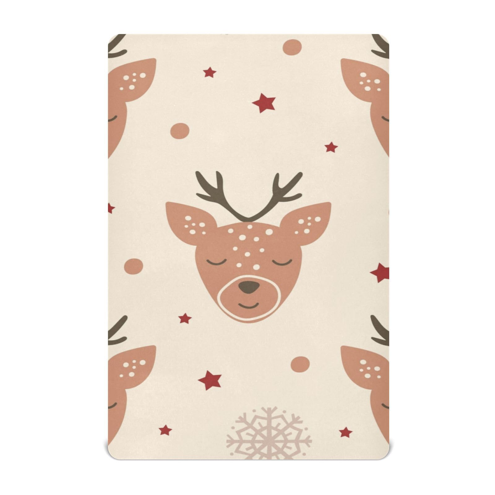 Moudou Reindeer Playard Sheet for Boy Girls, Soft Breathable Fitted Toddler Sheet for Standard Playard Bed Mattress, 39 x 27 x 5 Inch