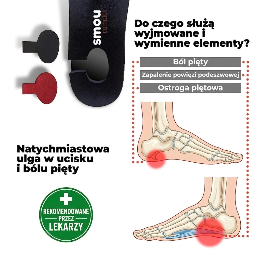 SMOU COMPLET Wkładki na Ostrogi Piętowe, Zapalenie Powięzi Podeszwy i Bóle Sródstopia | Leczy Ból Stóp | Płaskostopie Lub Koślawość Stóp | Wkładki Ortopedyczne | Produkt Opatentowany (41-42 EU)