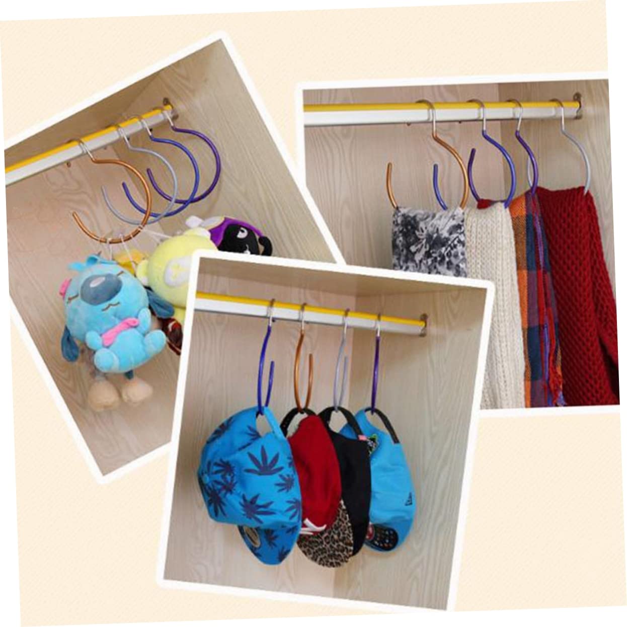 Happyyami Scarf Hanger Metal Belt Rack Wardrobe Organizer Plastic Coated Hooks Drying Rack Compact Multi-use Random Color