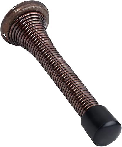 Miniatura 1 de Alzassbg Paquete de 10 topes de puerta de bronce aceitado, 3-18 pulgadas, resorte flexible resistente, tope de puerta de pared con parachoques de