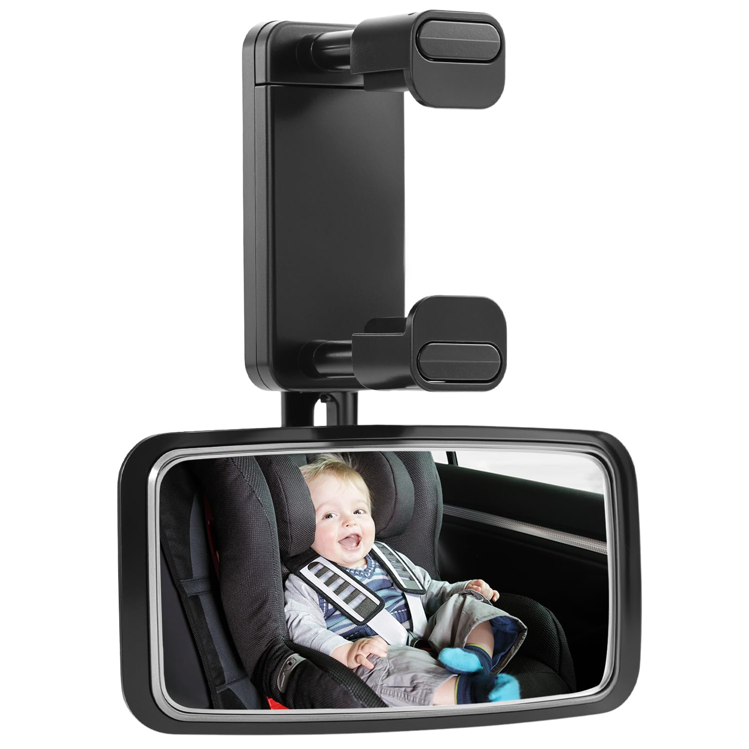 QWORK® Car Rear Mirror, Clip-On Rear View Mirror, 360° Rotatable Baby Rear View, Black, small