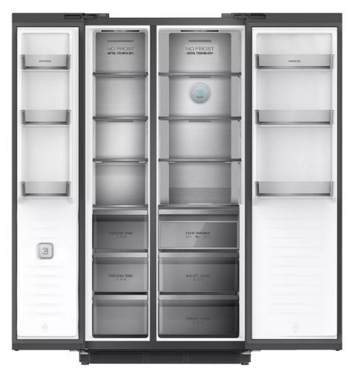 Frigorifico Americano Infiniton SBS-535A93XEB, 508 Litros, 193 cm de Altura, E, Total No Frost, Fast Cooling y Fast Freezing, Diseño SLOT-IN, Inox