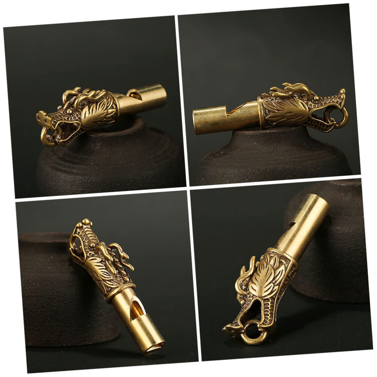 Gogogmee 3Pcs Copper Hiking Whistles with Keychain Decorative Emergency Whistles for Camping Referees Outdoor Activities Dragon Design Loud Sound for Survival Training