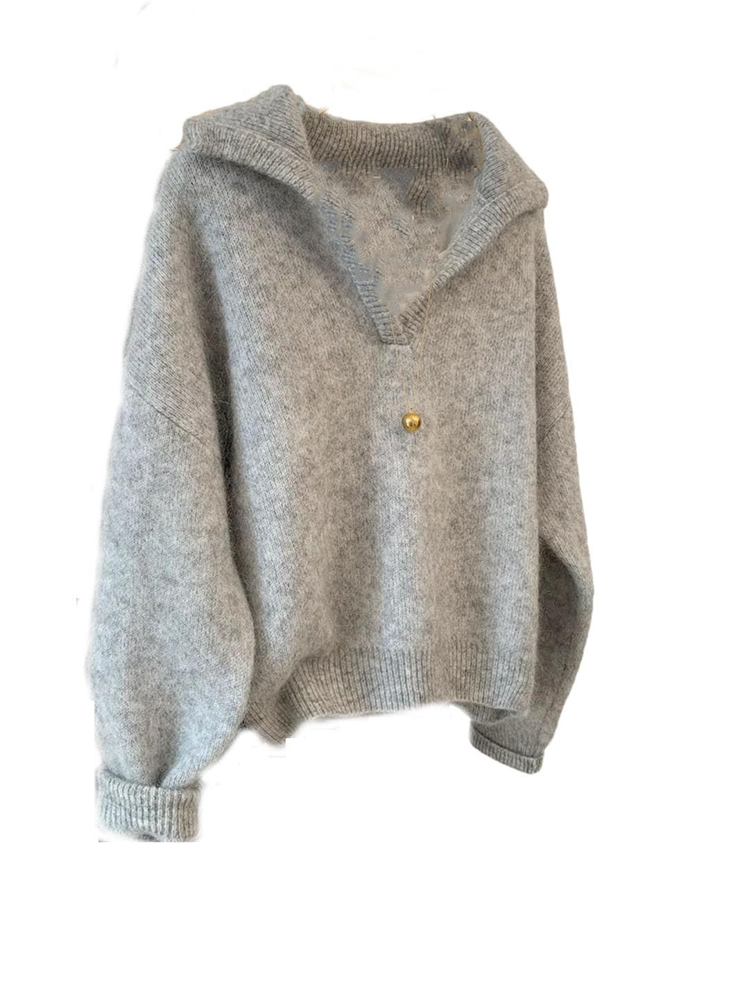 Women V-Neck Pullover Sweater Loose Knitted