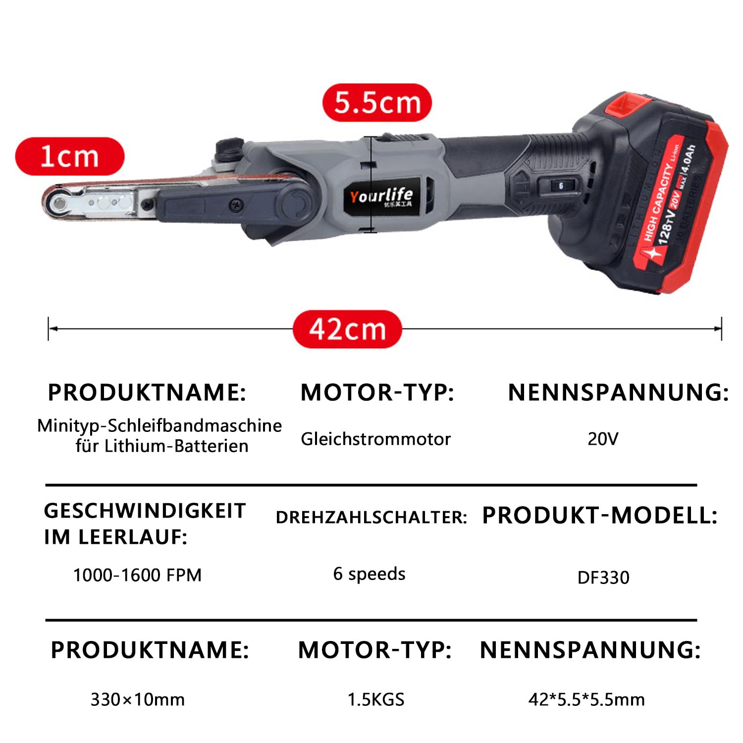 Bandschleifer für Makita 18V Akku, Elektrische Bandfeile mit 6 Geschwindigkeiten, 35° Einstellbare Bandschleifgerät Fingerschleifer Bandschleifmaschine zum Polieren von Holz und Metall (ohne Akkus)