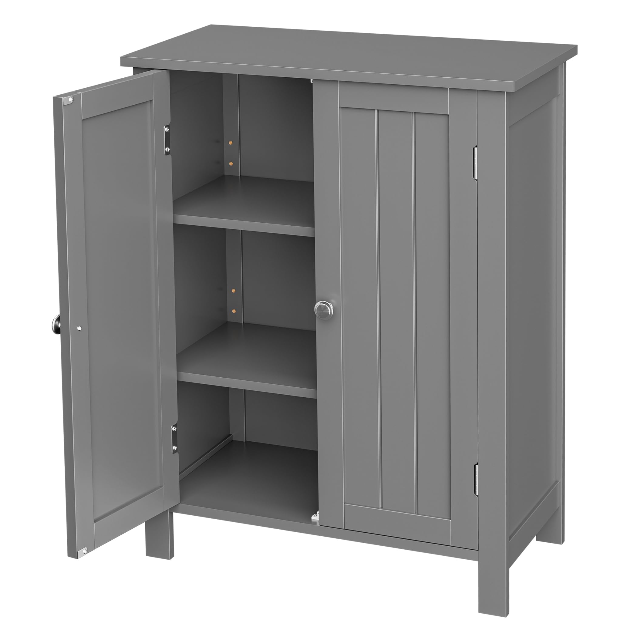 SUPER DEAL Modern Bathroom Floor Storage Cabinet with Adjustable Shelf and Double Door Rust Proof, Living Room Modern Home Furniture Storage Organizer Cabinet, Grey