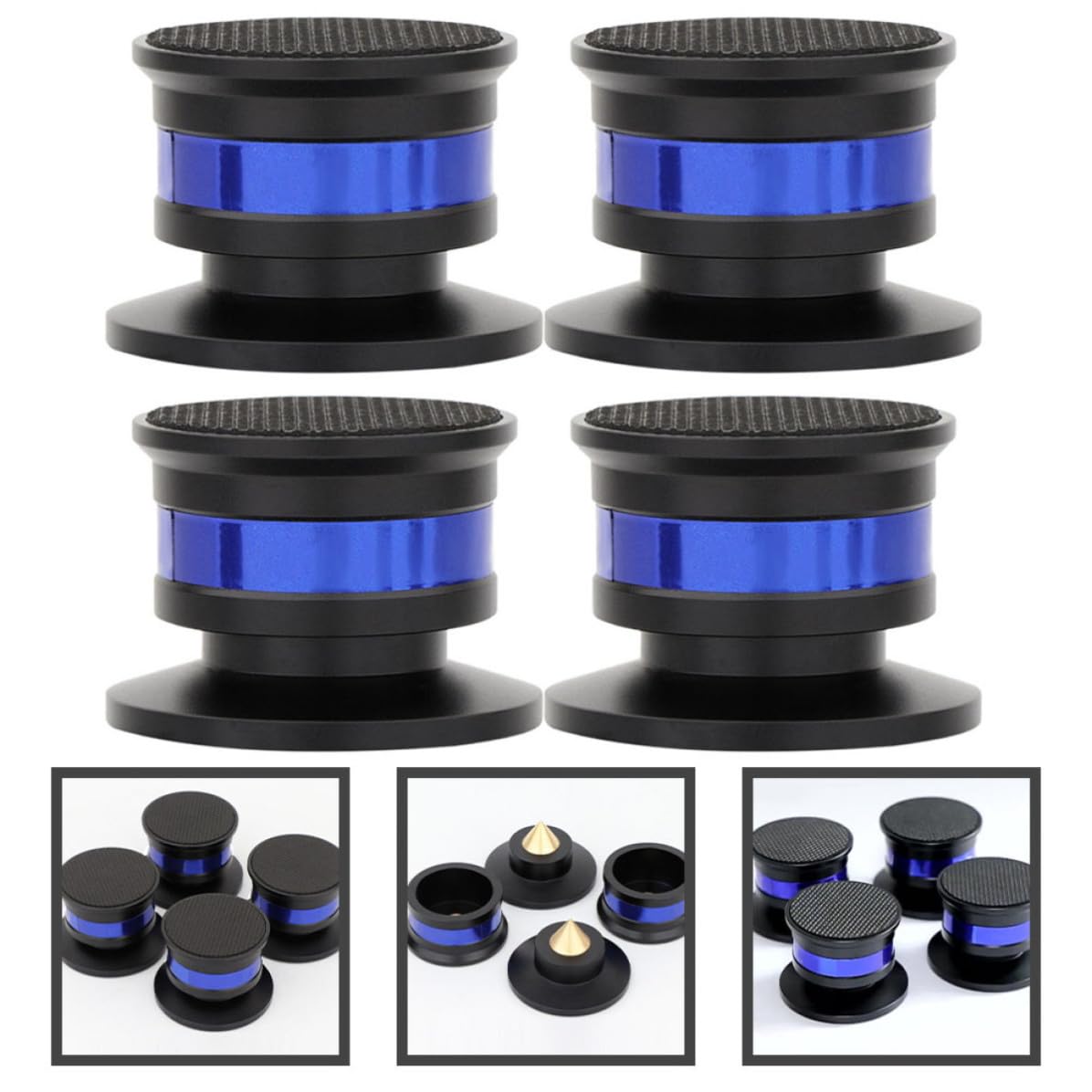 Almohadilla de Aislamiento para Altavoz 4 Piezas Negro | Capacidad 100kg por Juego, Bronce y Aleación de Aluminio Goma, Hrc50-55
