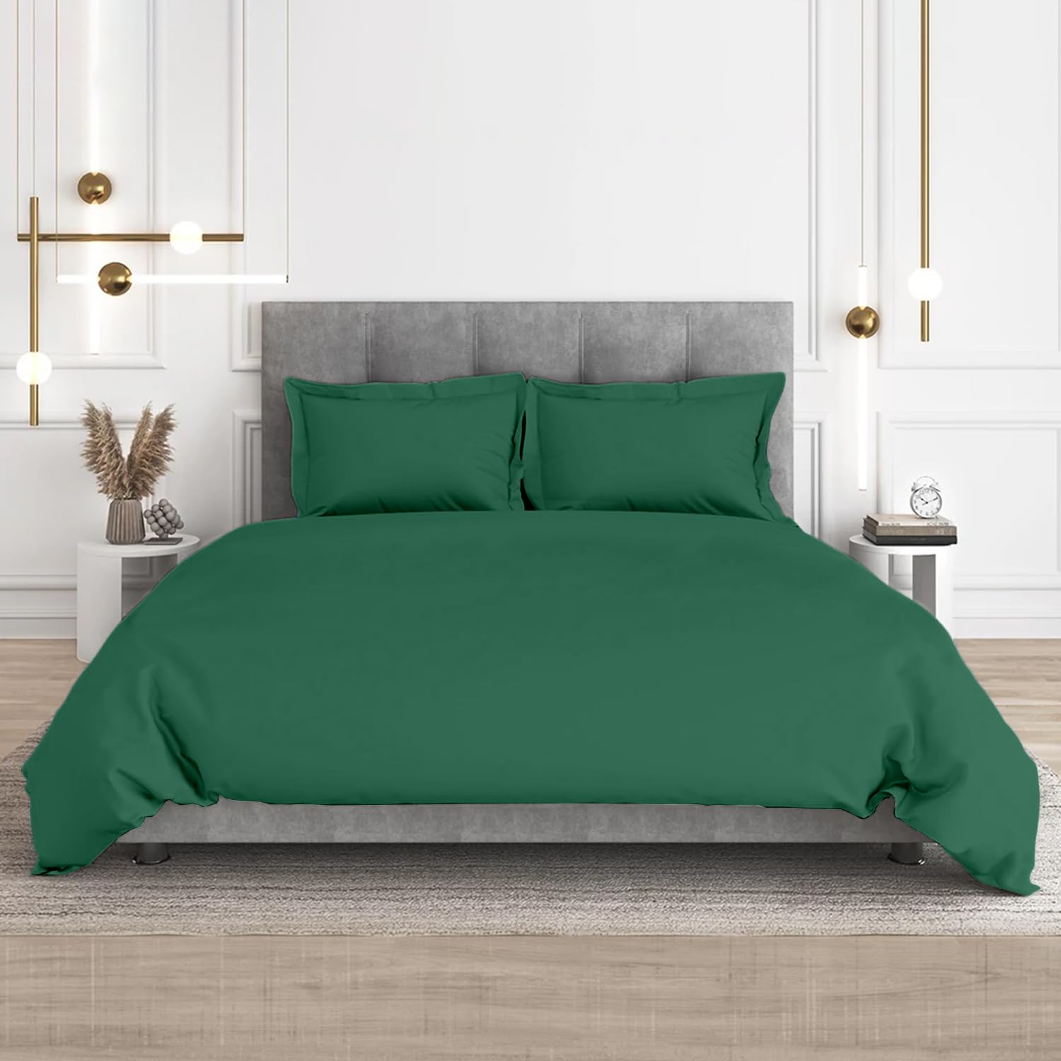 CharlottelyHues 3 Piece Duvet Set - 100% Egyptian Cotton Breathable, Soft Duvet Cover with Zipper &amp; Corner Ties Quilt Cover Sateen Weave Durable Duvet - Queen/Full (Hunter Green)