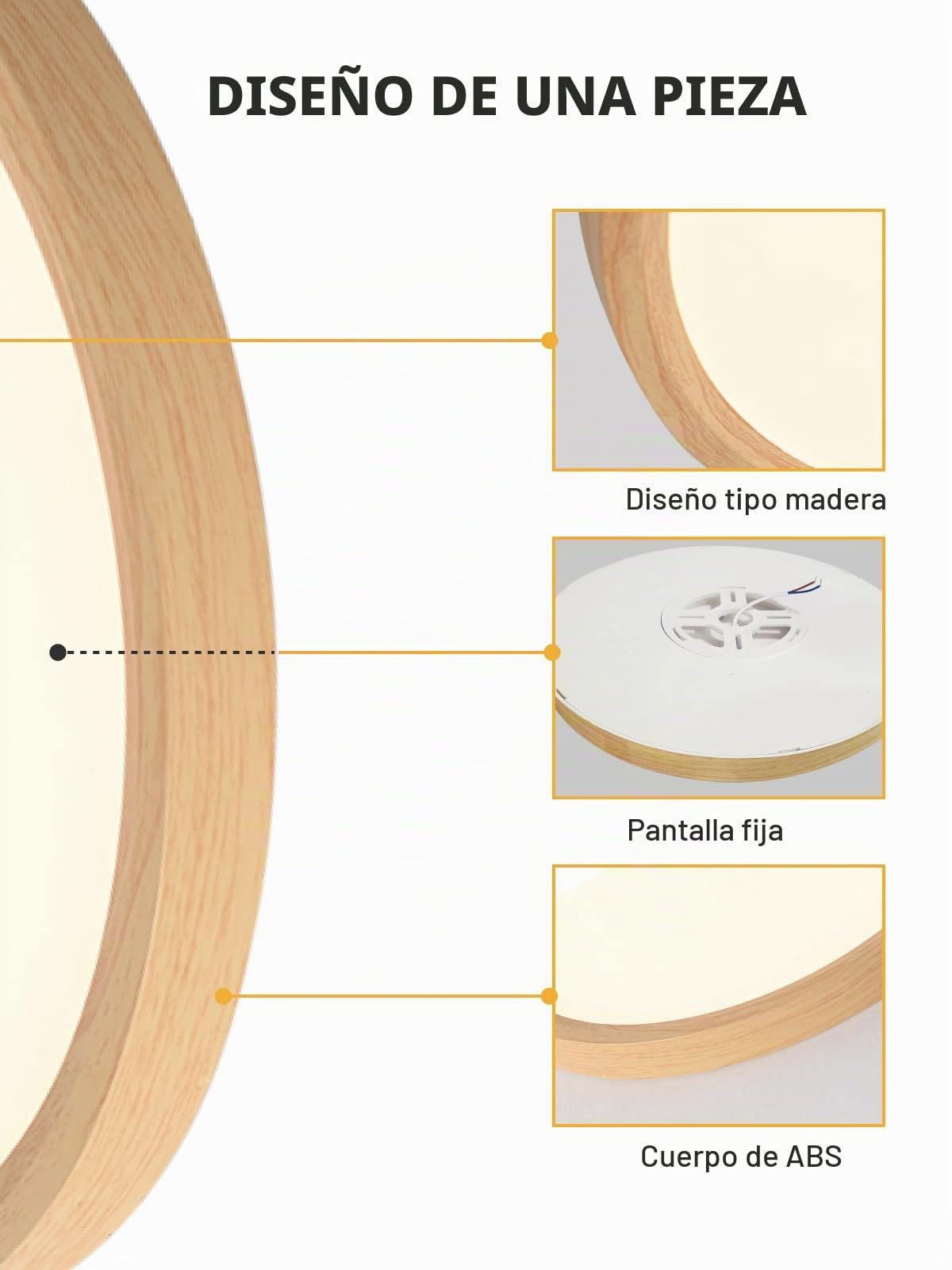 Lampara techo Look Madera, Ø30CM Moderna Ronda Lampara techo dormitorio, 24W 3000K Blanco Cálido Plafon LED Luces Dormitorio, Luces Salón, Habitación Bebé, Pasillo, Cocina, Sótano, Oficina