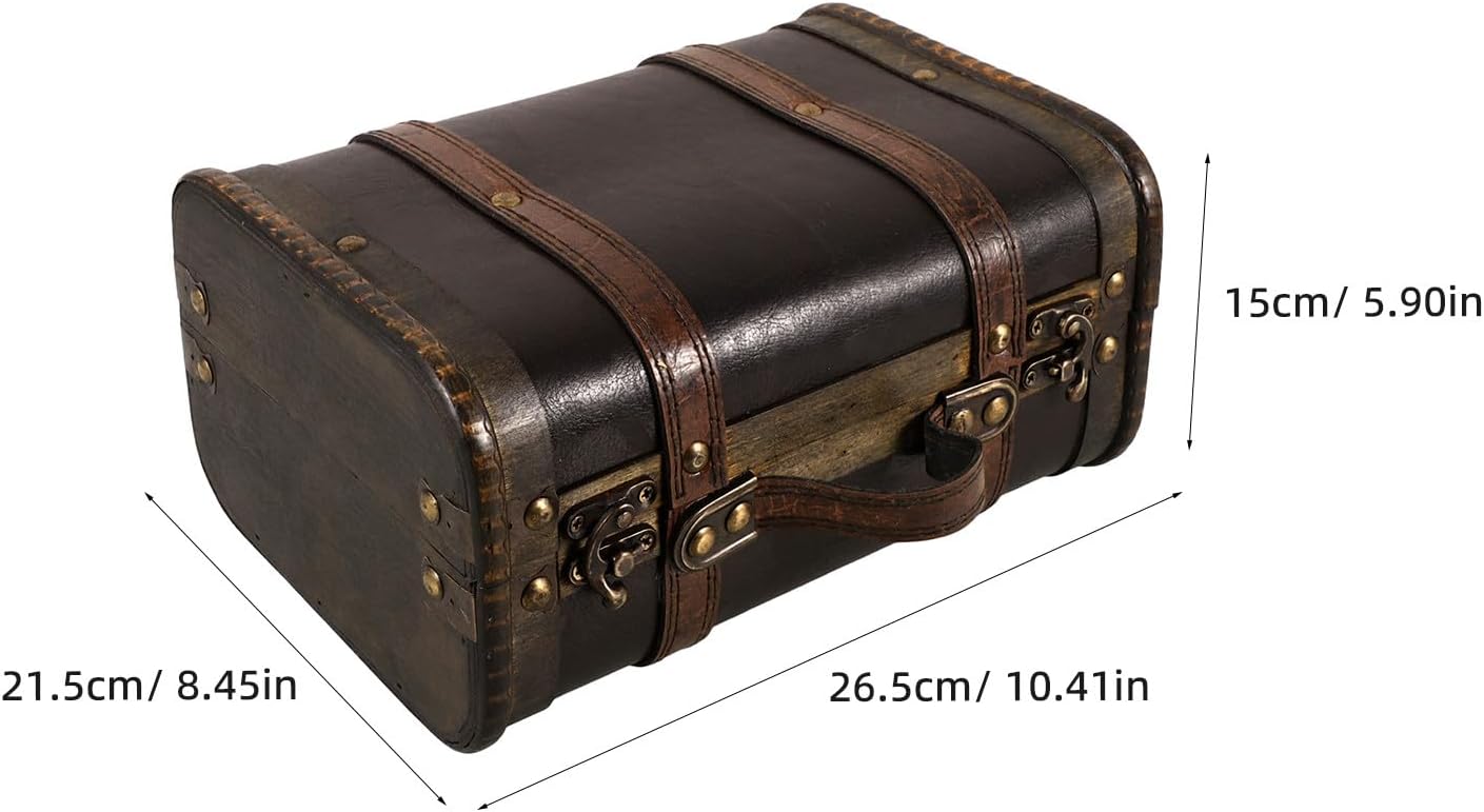 KICHOUSE Antique Wooden Storage Chest, Vintage Jewelry Box, Decorative Antique Suitcase Storage Boxes for Weddings and Keepsakes, and Home Organization