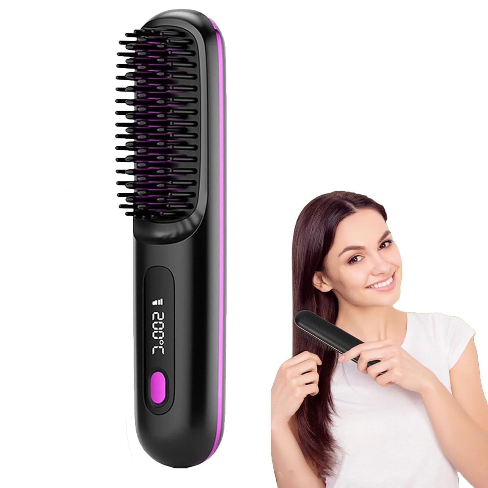 Bellabrush termiczna szczotka bezprzewodowa prostownica do włosów przenośna gorąca szczotka prostownica do włosów przenośna szczotka jonowa Bellabrush Pro do wszystkich rodzajów włosówCzarna