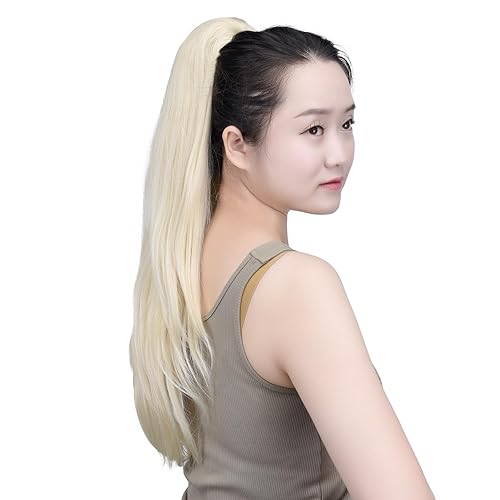 Miniatura 4 de SYXLCYGG Cola de caballo rubia Yaki con clip de garra recta de 22 pulgadas, 5.5 onzas, piezas de pelo sintético falso para mujeres como cabello