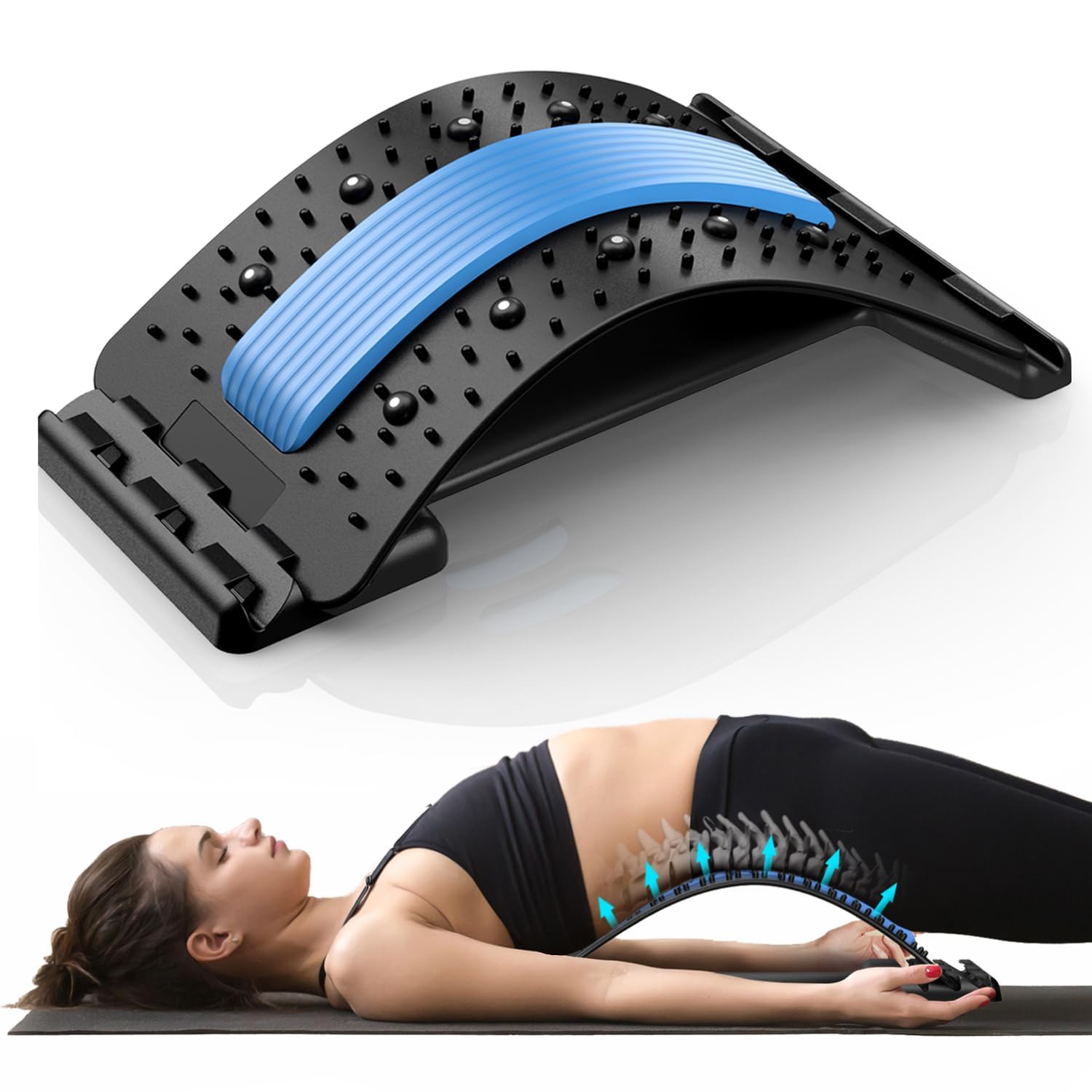 KameetyBack Stretcher for Low Back Pain Relief, Multi-Level Back Cracker with Magnet, Upper & Lower Back Pain Relief Device for Herniated Disc, Sciatica, Scoliosis