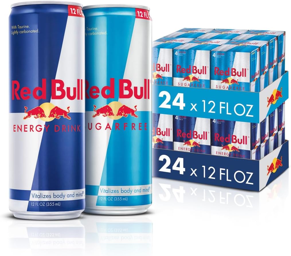 Bundle of Red Bull Energy Drink, 12 Fl Oz, 24 Cans + Red Bull Energy Drink, Sugar Free, 12 Fl Oz, 24 Cans