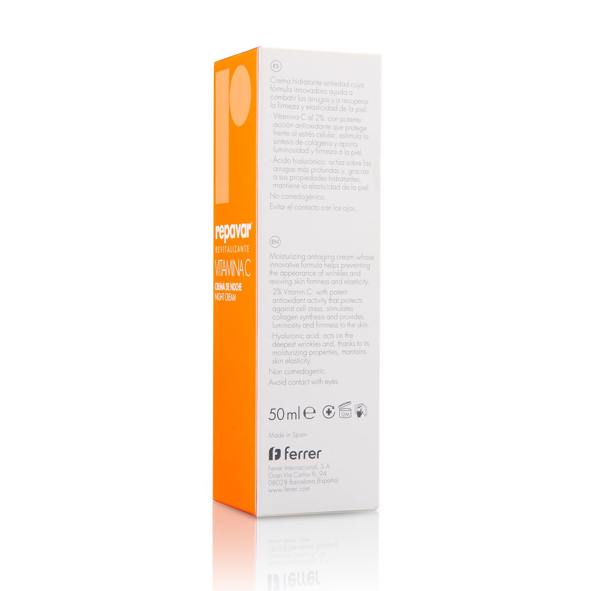 Repavar Revitalizante - Crema de Noche con Acción Hidratante - Elaborada con Vitamina C y Ácido Hialurónico - Previene la Aparición de Arrugas y Signos del Envejecimiento - 50 ml