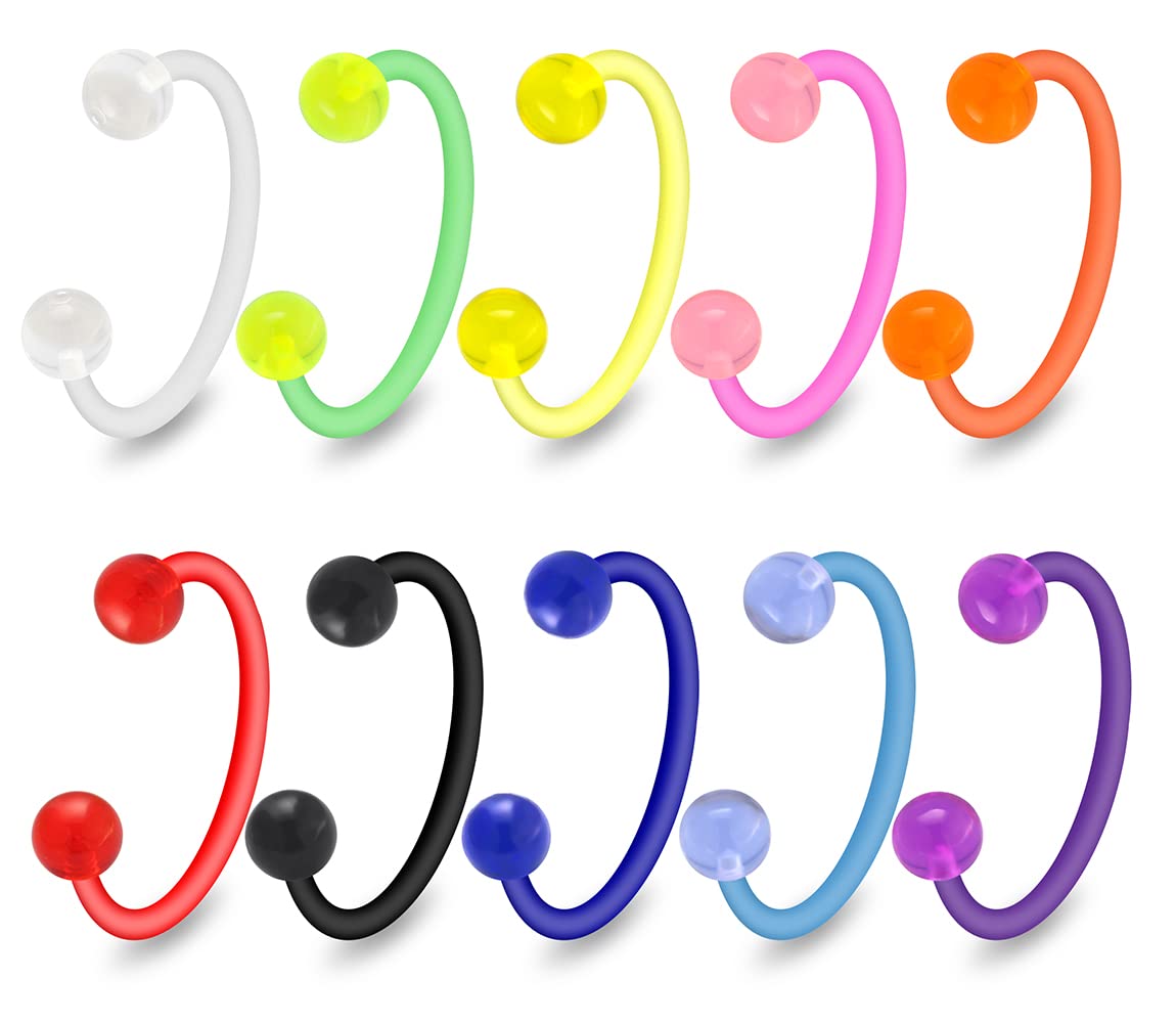 10 Pieces Set of UV Ball with 16 Gauge Bio Flexible Circular Barbell Body Jewelry