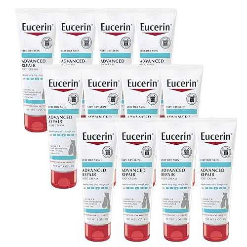 Eucerin Advanced Repair - Crema para pies sin fragancia, loción para pies para pieles muy secas, tubo de 3 onzas (paquete de 12)