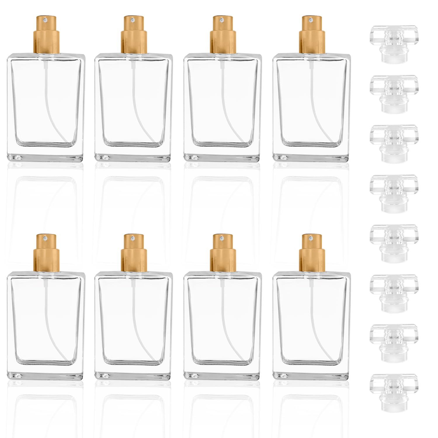 Enenes 8 Pack 30ml/1Oz Refillable Glass Perfume Bottles - Premium Square Gold Atomizer Spray Bottles, Leak-Proof Portable Empty Perfume Containers for Travel, Purse, Gym & Home Office Use