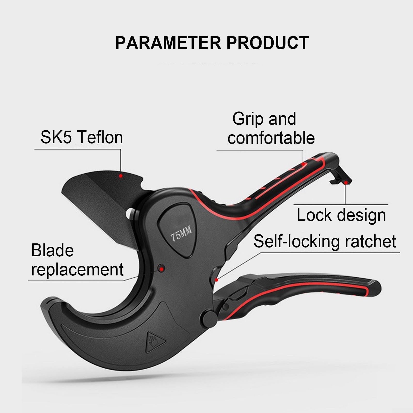 Tijeras de tubo de PVC con mango ergonómico para cortes sin esfuerzo en tubos de 0 75 mm sin rebabas (75 mm)