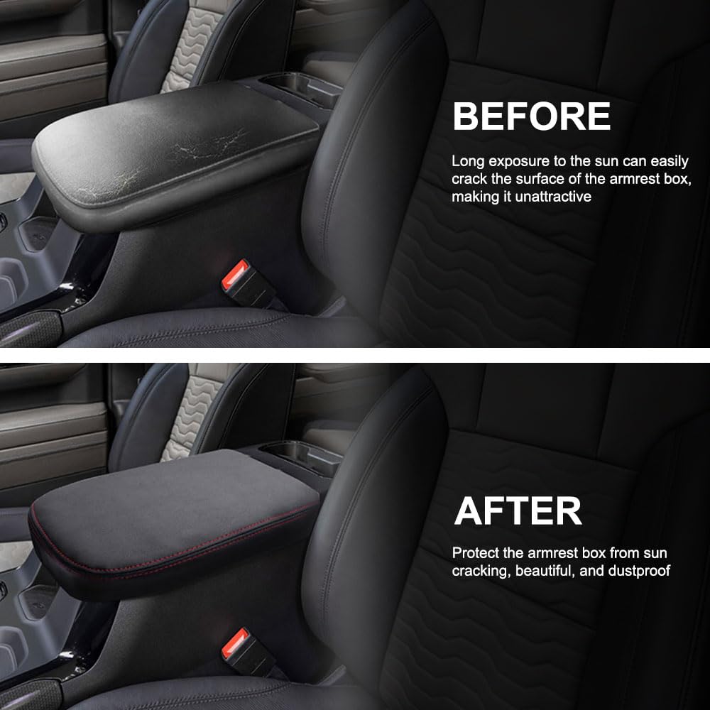 Cubierta De Reposabrazos De Consola Para Chevrolet Colorado 2015-2022 - Cuero PU, Gris Con Puntadas