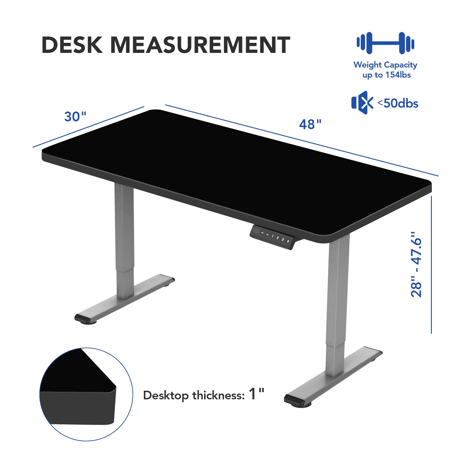 (incomplete) FLEXISPOT EN1 Electric Stand Up Desk 48 x 30 Inches Whole-Piece Desktop Standing Desk Ergonomic Memory Controller Standing Height Adjustable Desk (Gray Frame + 48" Black Top, 2 Packages)