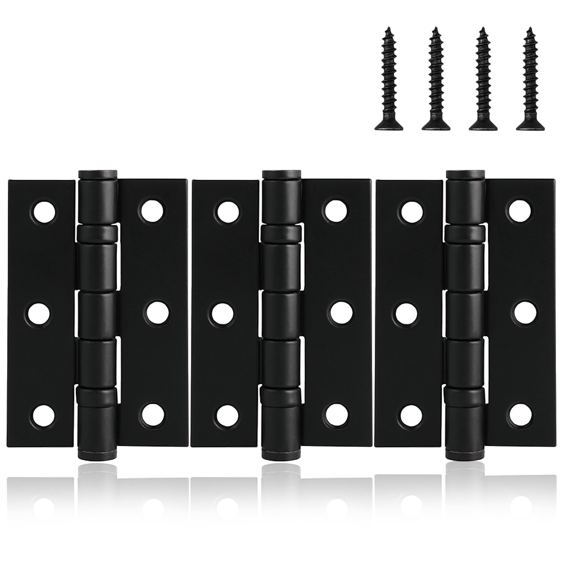 XFORT 3 Inch (75mm) Ball Bearing Door Hinges in Matt Black, Internal Door Hinges for Wooden Doors - 3 Pack
