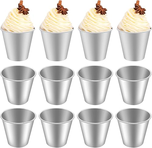 Moldes de pudín para hornear, moldes de aluminio para hornear, moldes para magdalenas, moldes antiadherentes para soufflé, dariolos, 12 unidades