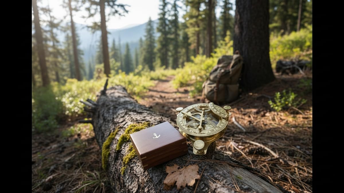 Boussole avec cadran solaire en laiton massif de 4" - avec boîte en bois