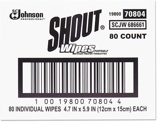 SC Johnson Shout 686661 Wipe & Go Instant Stain Remover, 4.7 x 5.9, 80 Packets, Pack of 1