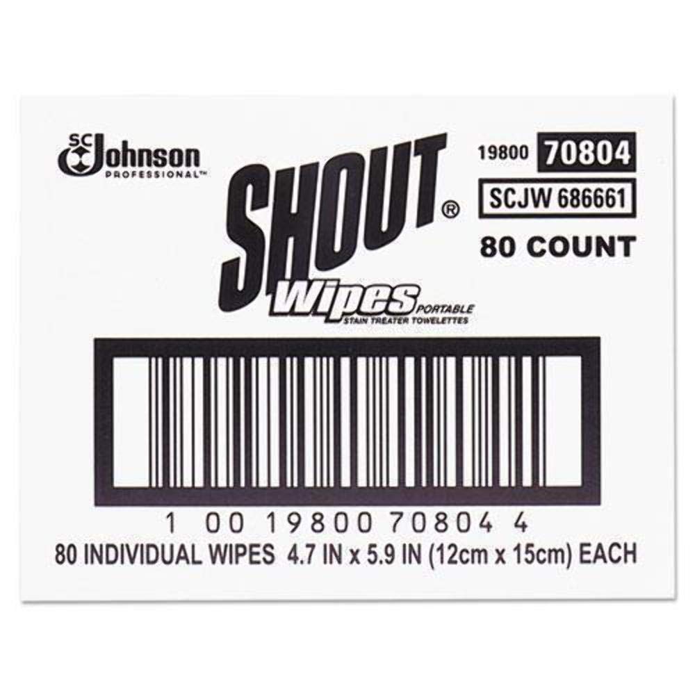 SC Johnson Shout 686661 Wipe & Go Instant Stain Remover, 4.7 x 5.9, 80 Packets, Pack of 1