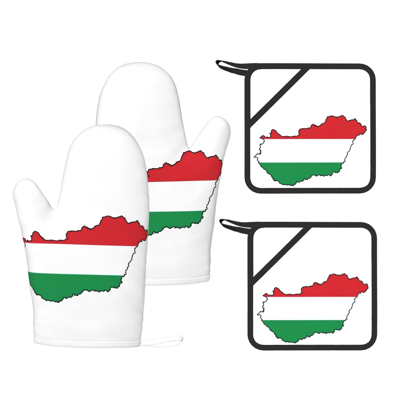 Maniques en silicone drapeau de la Hongrie résistant au feu lot de 4