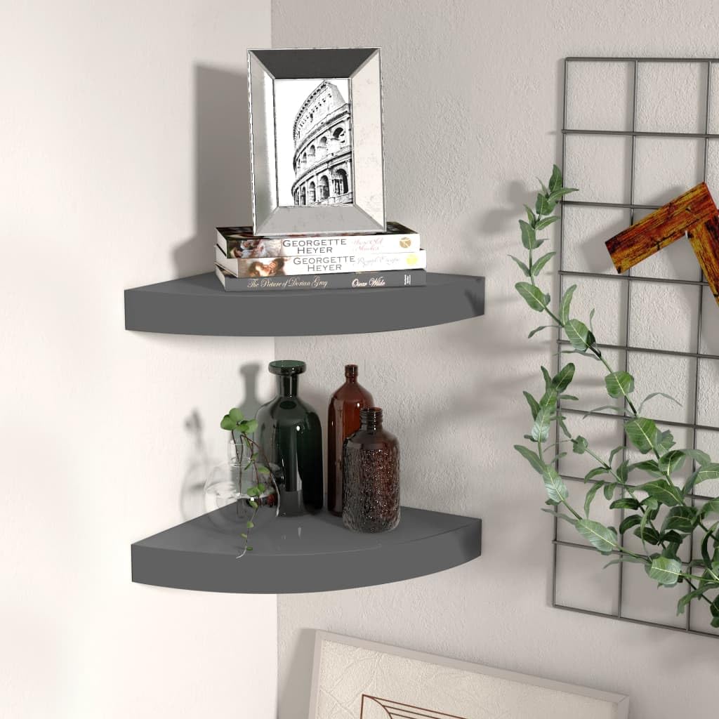 Set di 2 mensole da parete in MDF grigio lucido, 25 x 25 x 3,8 cm, piccole mensole per camera da letto, soggiorno, bagno, cucina, espositore per CD, elegante e funzionale